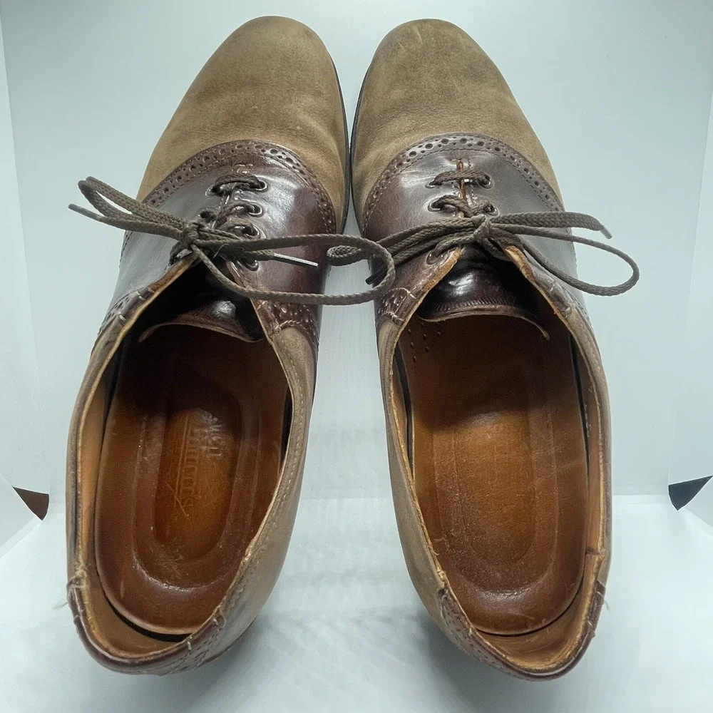 Allen Edmonds Men's  Size 9 Saddle Shoes Brown 2 Tone‎ Suede Leather Vibrate